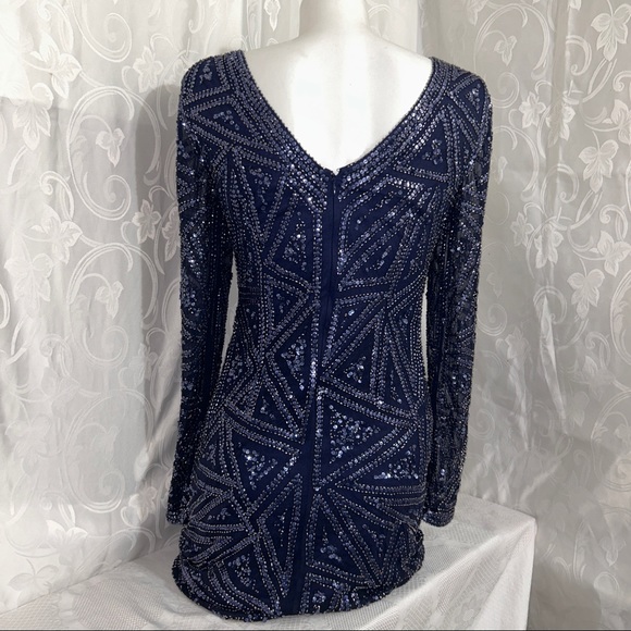 Aidan Mottox Navy Bejewelled Rayon Boatneck Dress - Picture 4 of 10